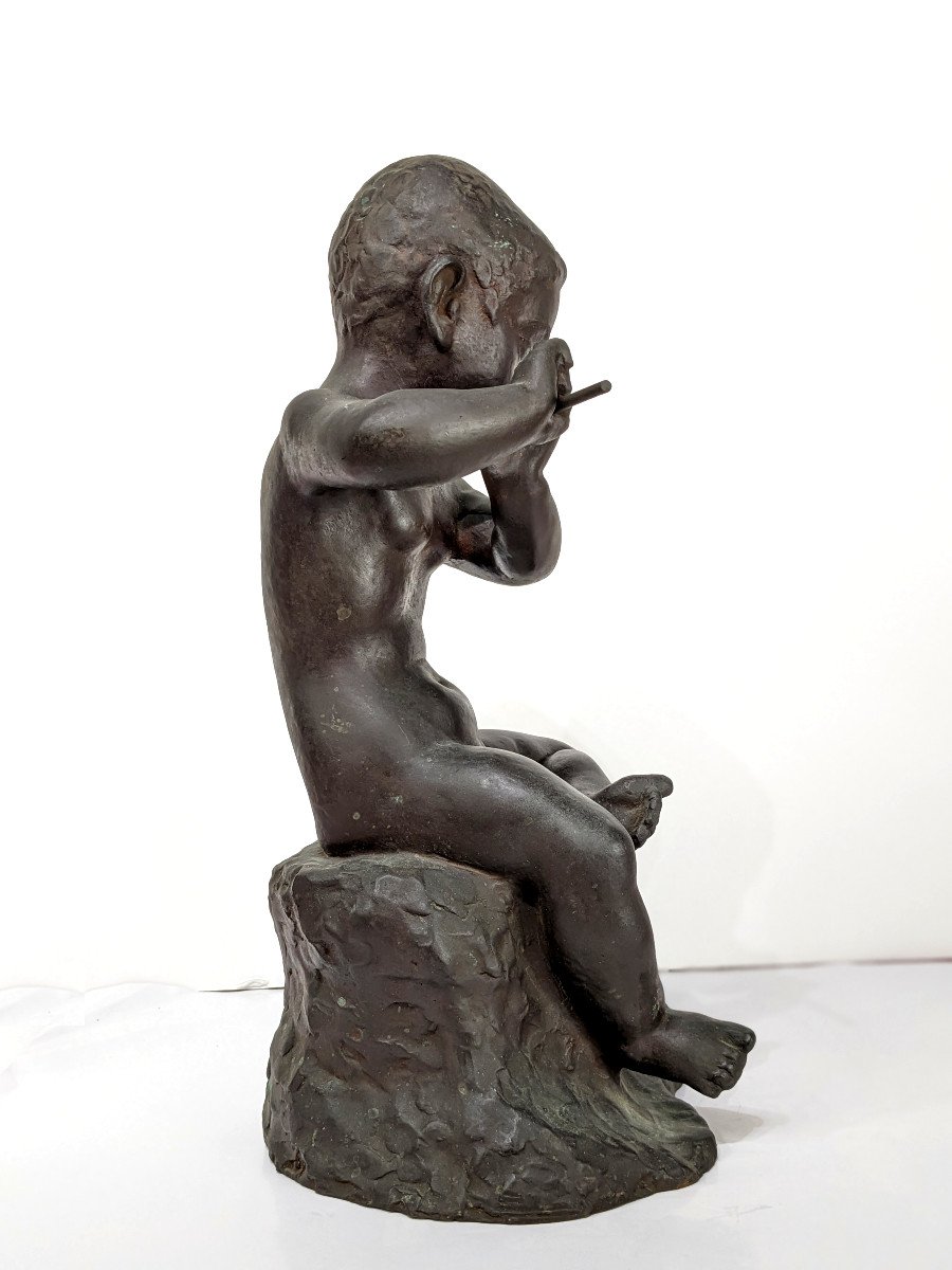 enfant &agrave; la fl&ucirc;te - bronze circa 1930-50 par Ariichi Yamahata Japon-photo-1