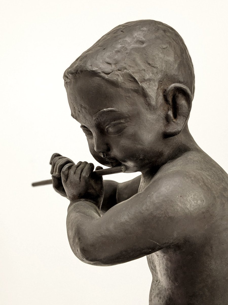 enfant &agrave; la fl&ucirc;te - bronze circa 1930-50 par Ariichi Yamahata Japon-photo-3