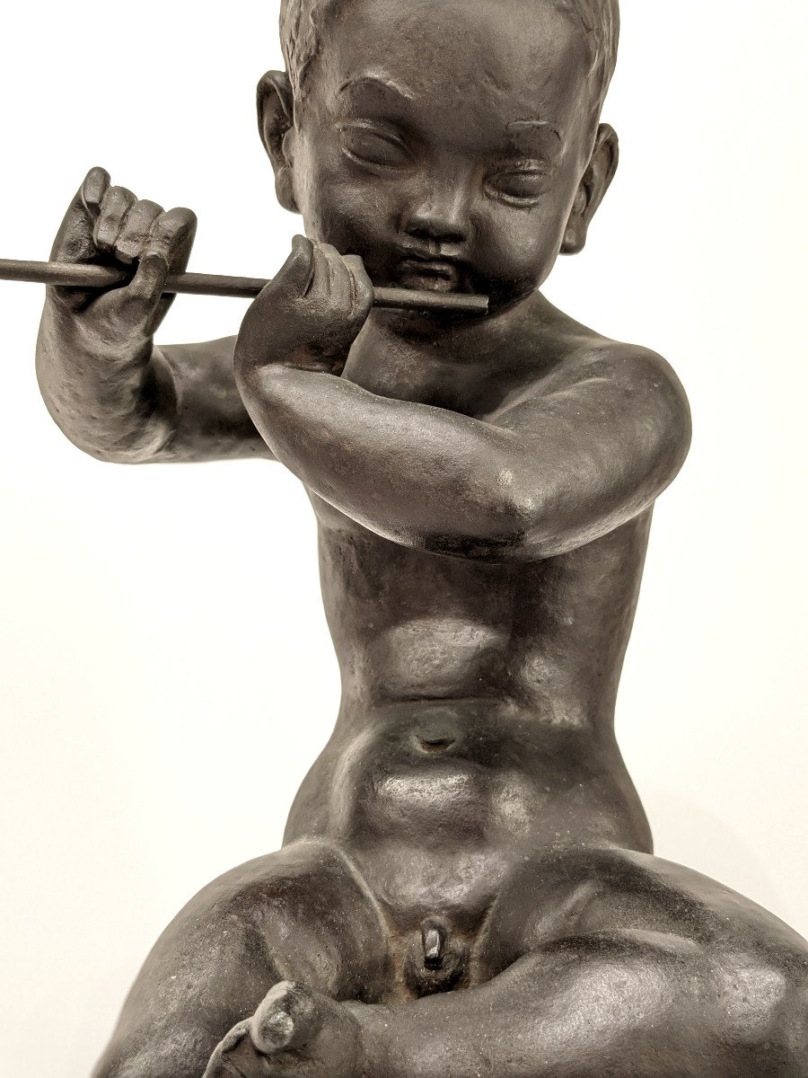 enfant &agrave; la fl&ucirc;te - bronze circa 1930-50 par Ariichi Yamahata Japon-photo-5
