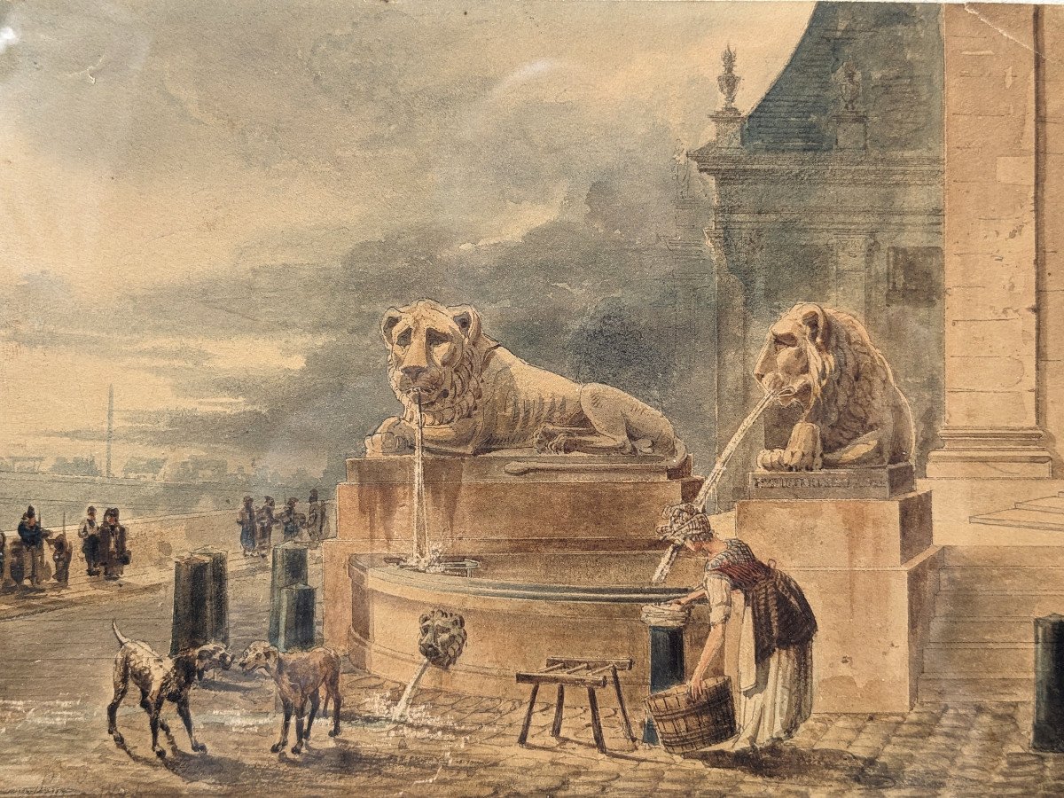 The Fountain Of The Institute - Paris - Watercolor Before 1811-photo-2