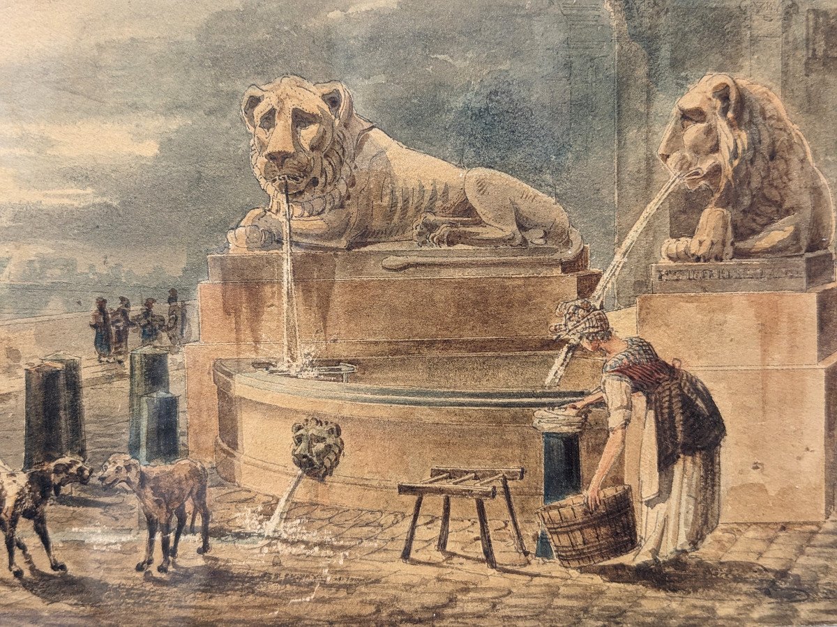 The Fountain Of The Institute - Paris - Watercolor Before 1811-photo-3