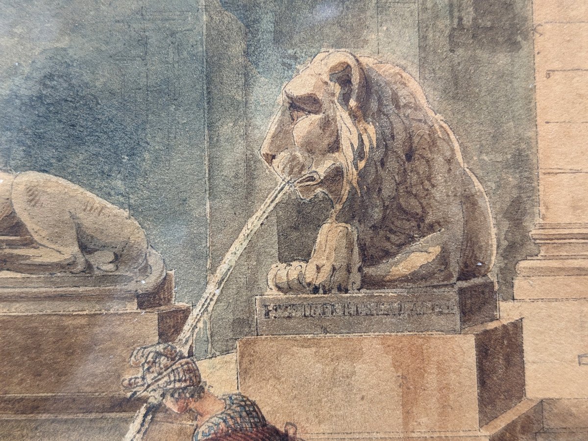 The Fountain Of The Institute - Paris - Watercolor Before 1811-photo-4