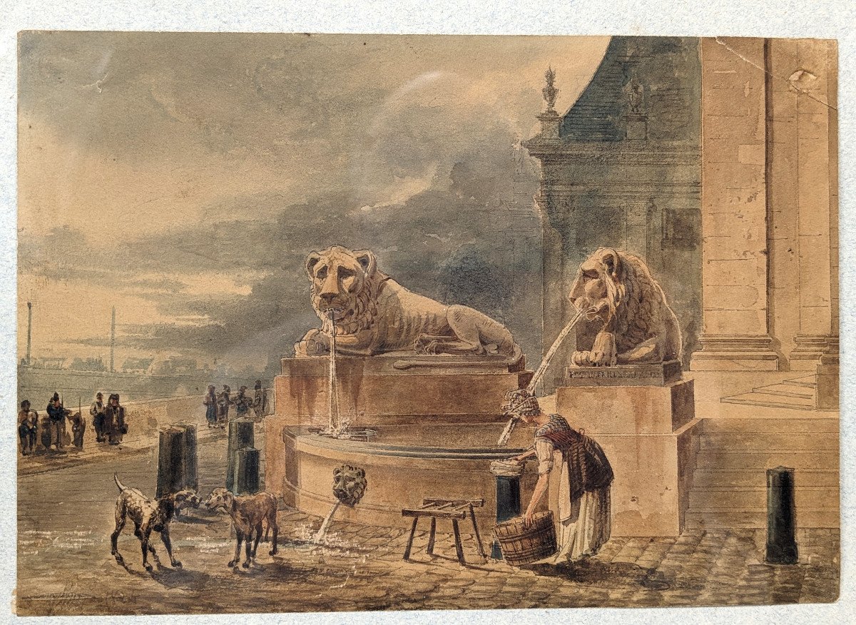 The Fountain Of The Institute - Paris - Watercolor Before 1811