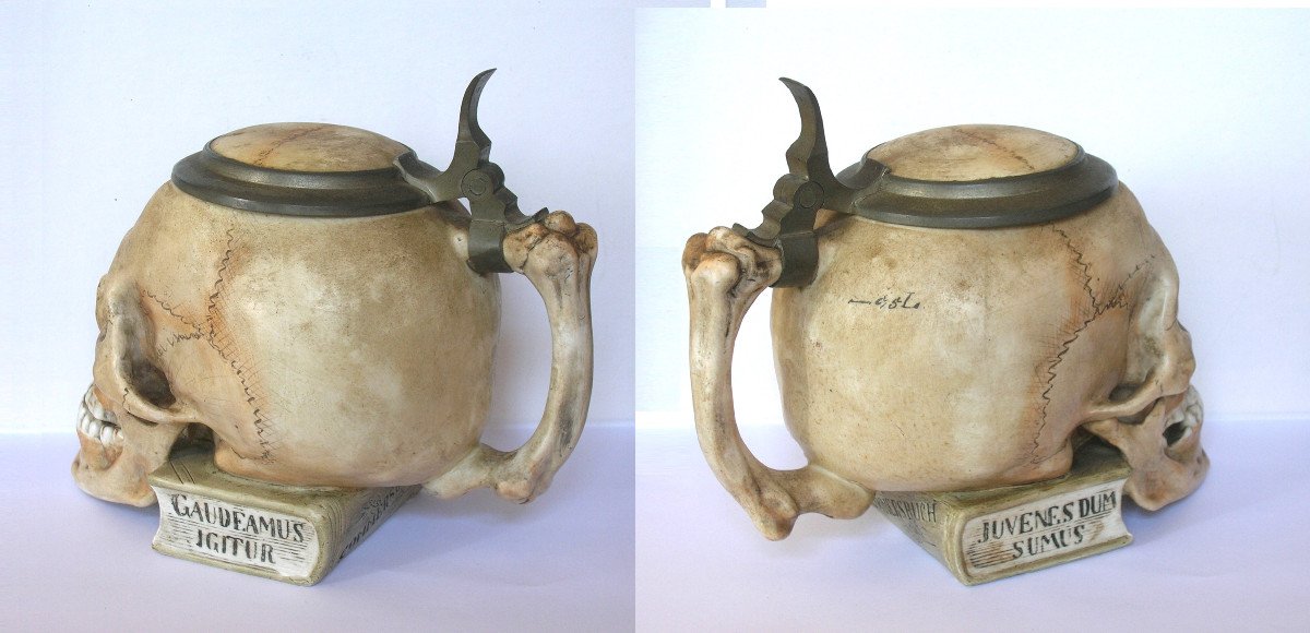 Choppe à bière crâne - vanité -  Ernst Bohne circa 1900.-photo-3