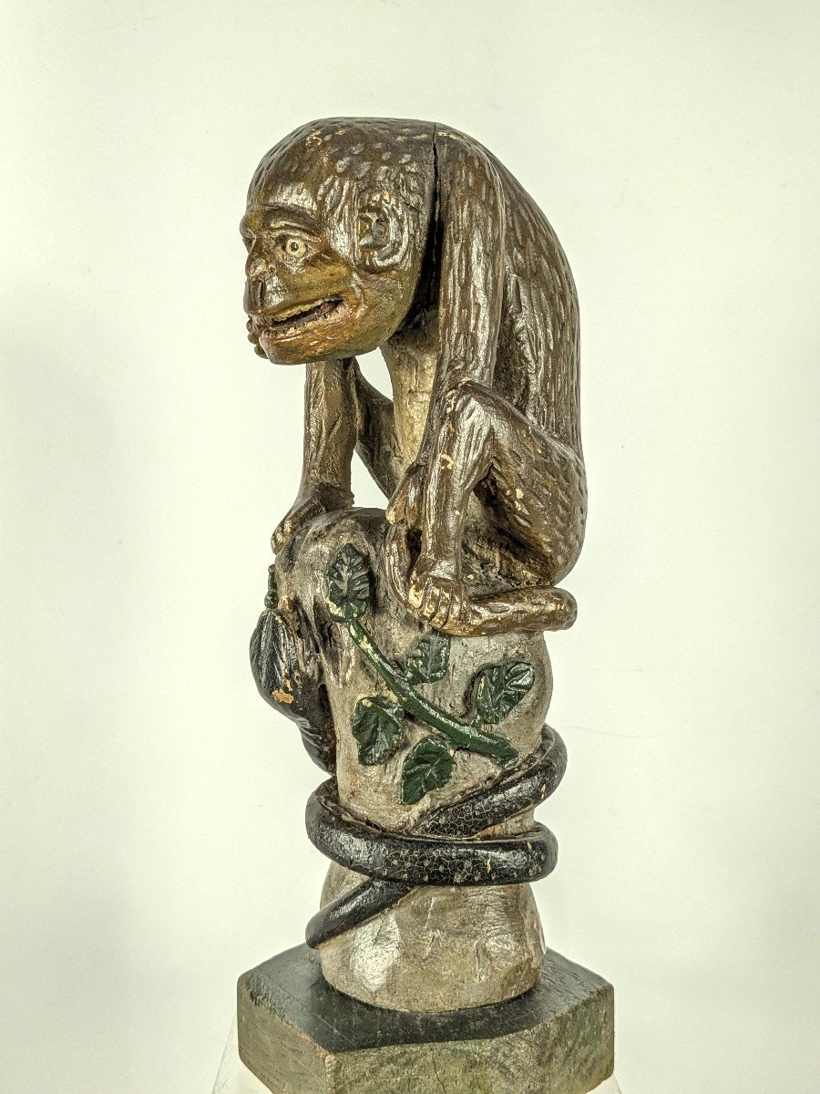 Singe grimaçant - art populaire fin XIXe bois sculpté-photo-4