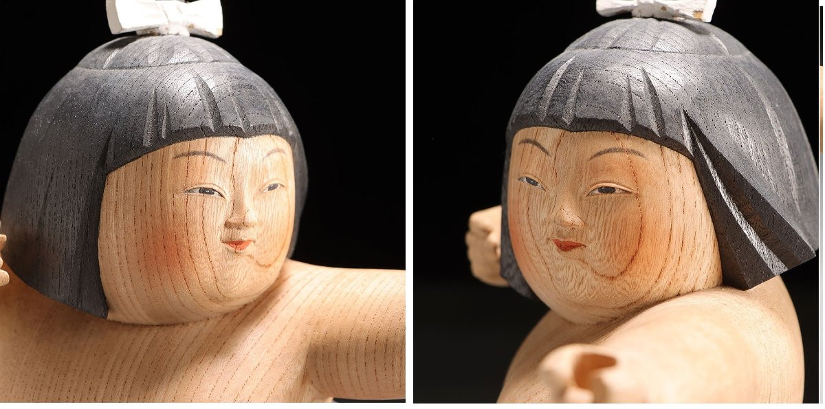 Archers Sumo Children (kudyo) - Carved Wood Circa 1970-80  #667-photo-4