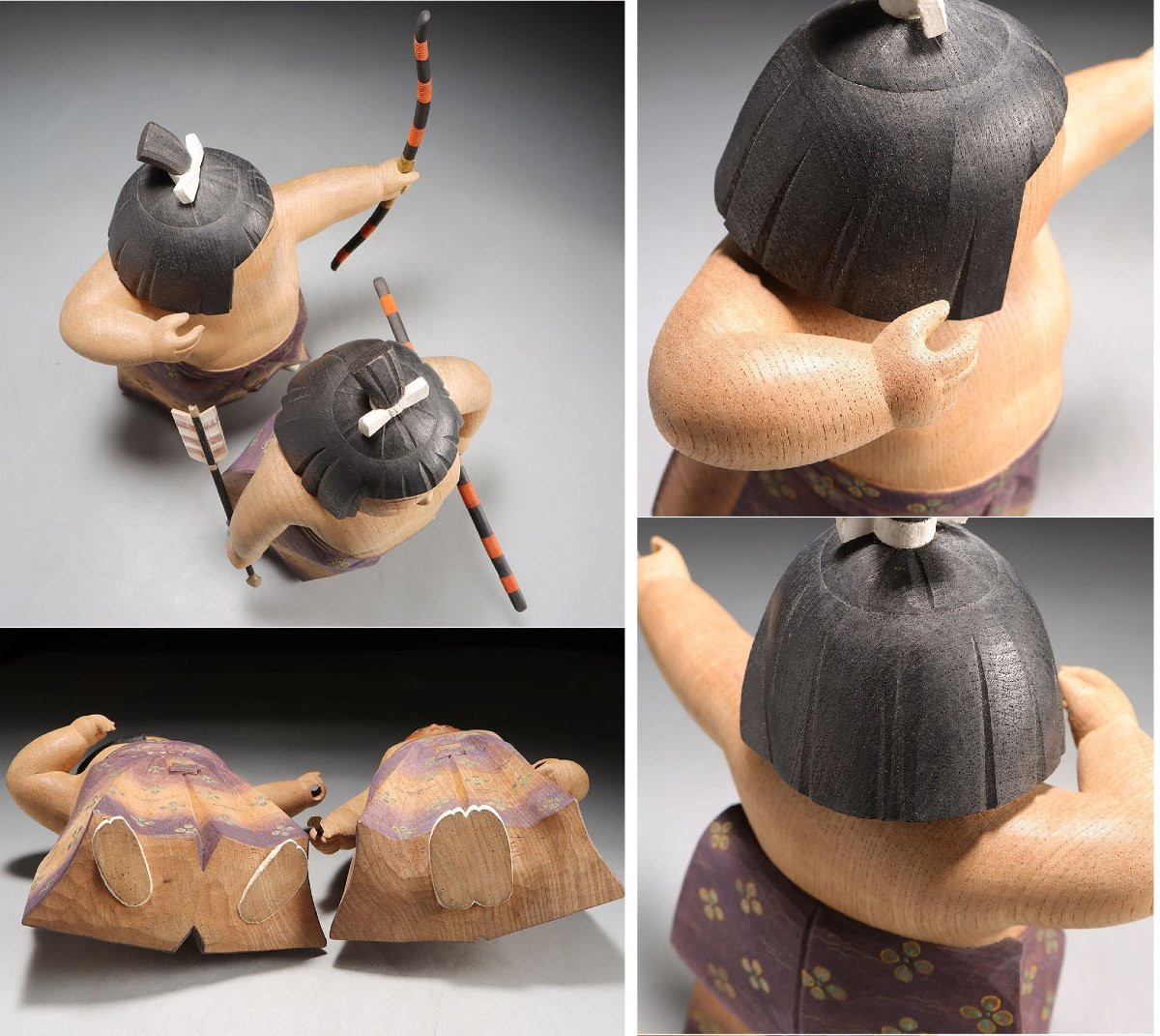 Archers Sumo Children (kudyo) - Carved Wood Circa 1970-80  #667-photo-6