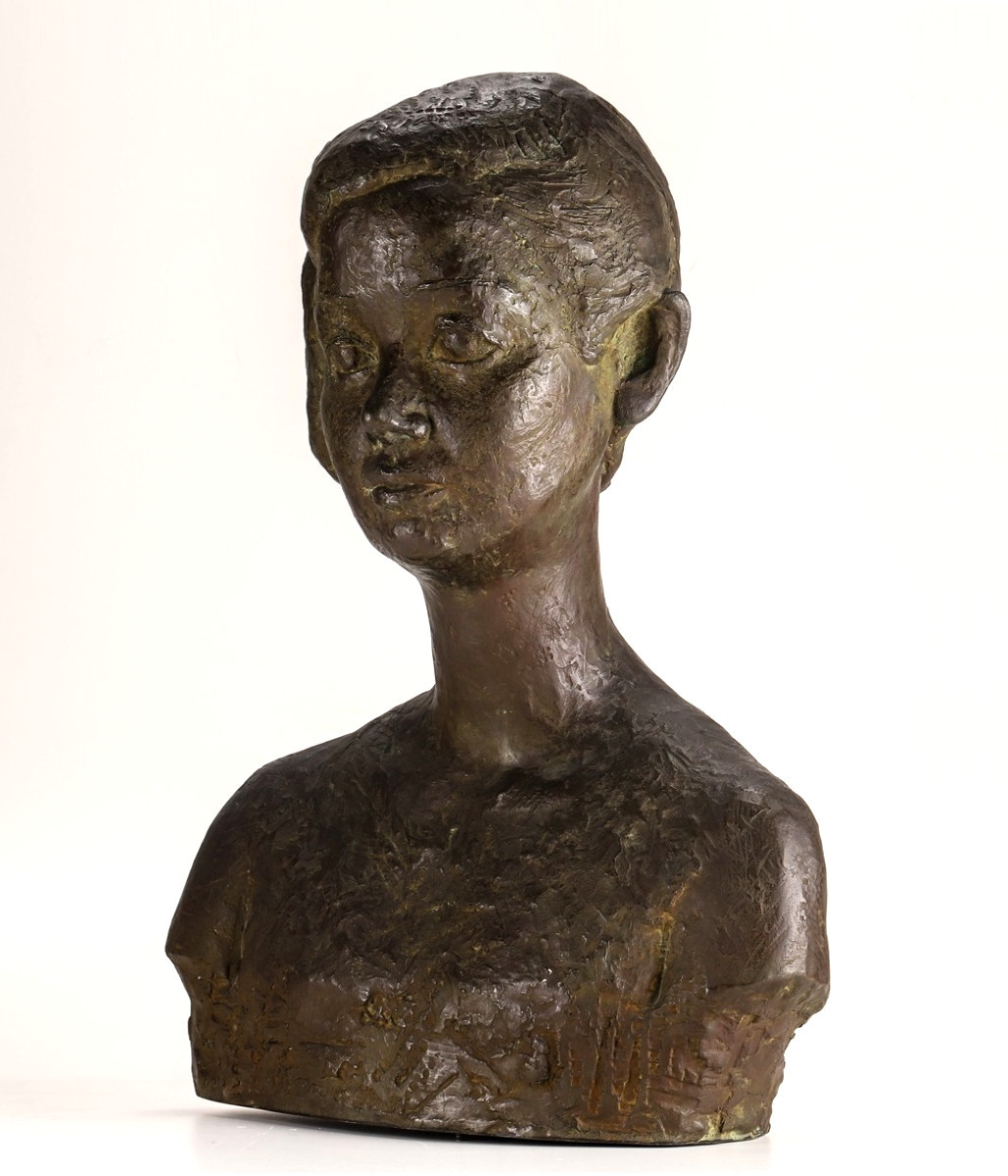 Bust Of A Young Woman - Bronze 60cm Circa 1950 By Tsutomo Ueki 1913-2003 #786-photo-2