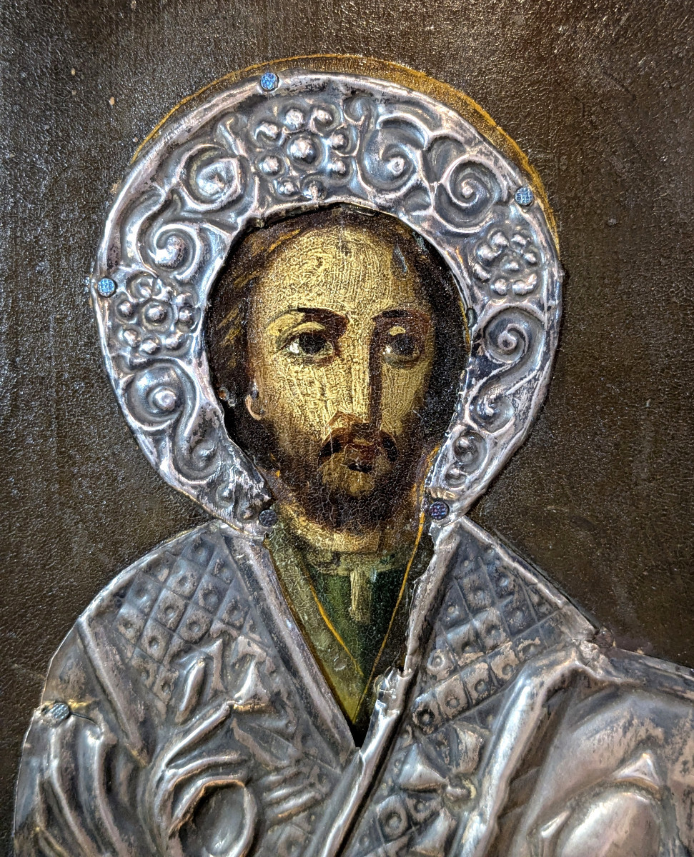 Greek Icon: Stylianos Of Paphlagonia - Protector Of Little Children: Dated 1918-photo-1