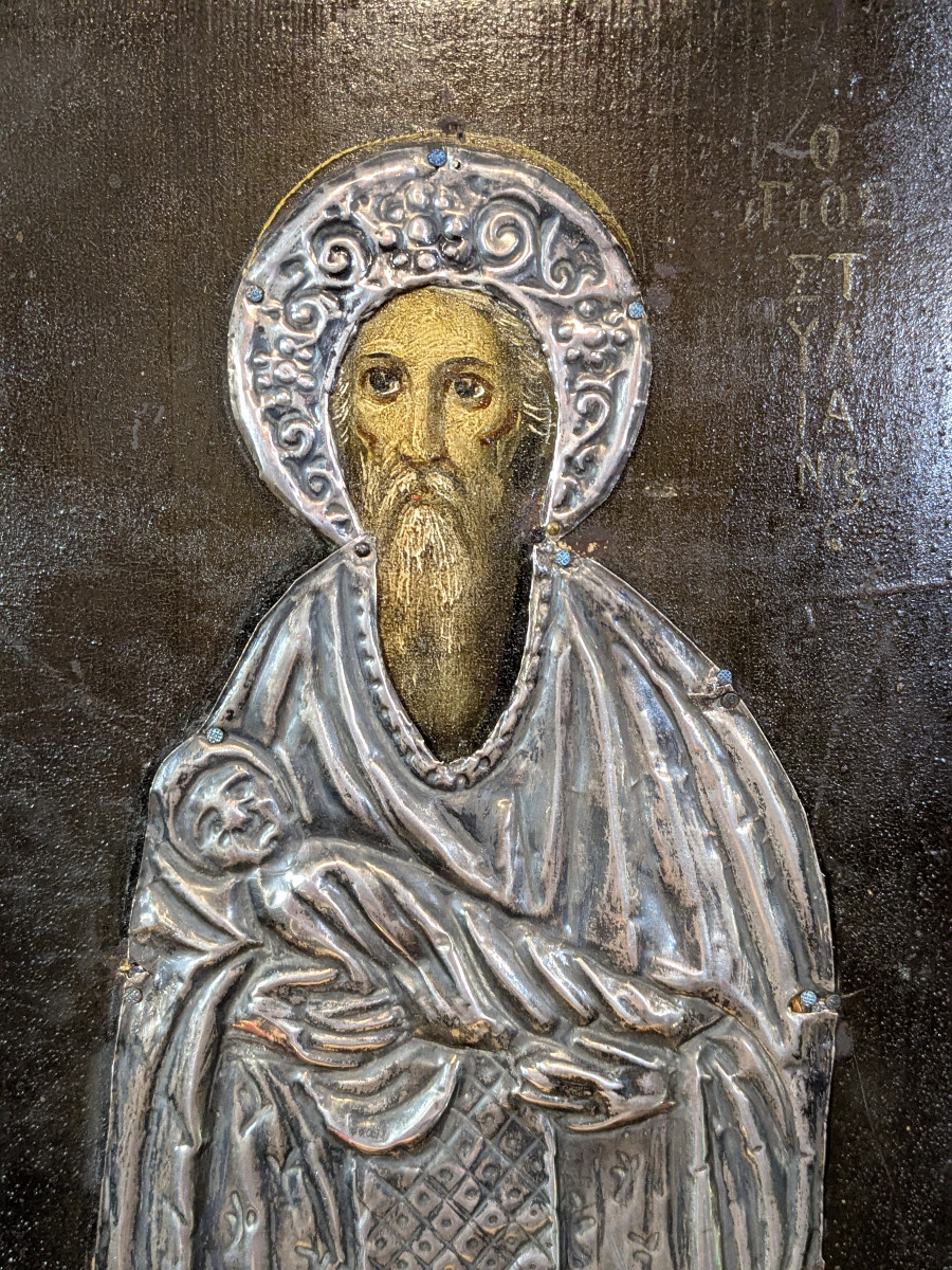 Greek Icon: Stylianos Of Paphlagonia - Protector Of Little Children: Dated 1918-photo-3