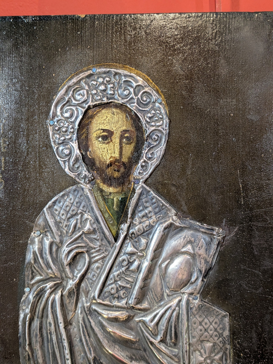 Greek Icon: Stylianos Of Paphlagonia - Protector Of Little Children: Dated 1918-photo-4