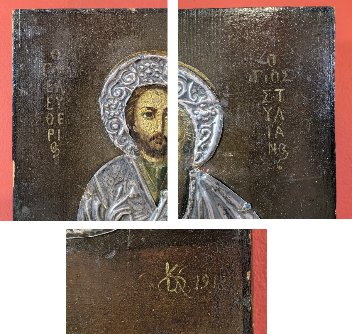 Greek Icon: Stylianos Of Paphlagonia - Protector Of Little Children: Dated 1918-photo-5