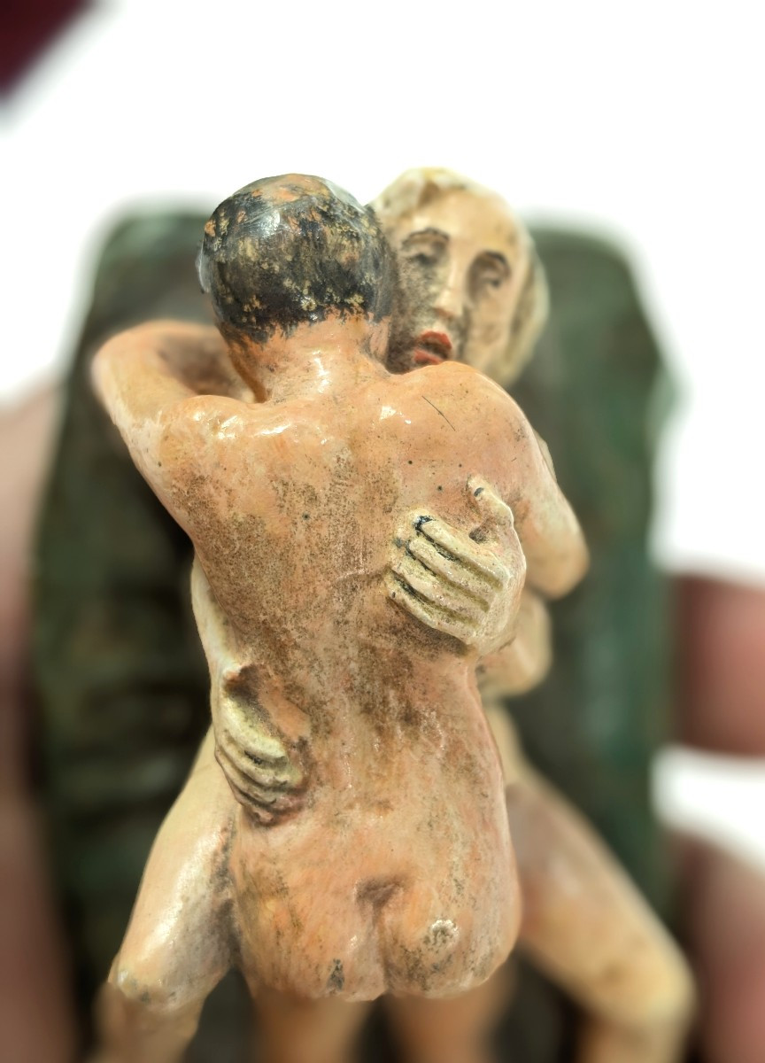 Couple Polisson Miniature, Pl&acirc;tre &eacute;rotique Circa 1950-60-photo-3