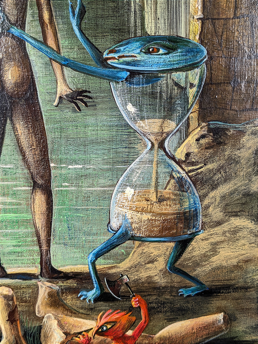 Composition - Fantastic, Surreal, Cabalistic - Oil On Panel 1968-photo-3