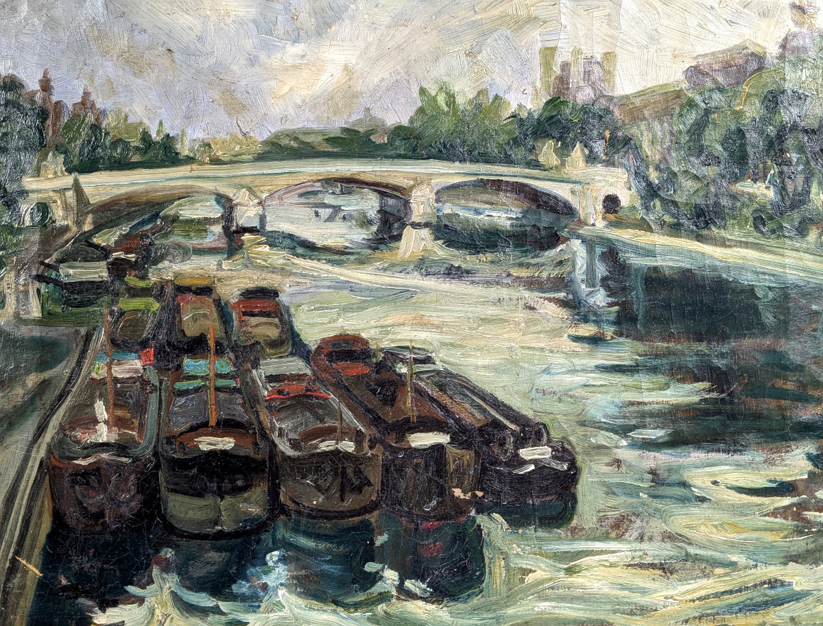Quai de Seine - le Pont Royal - huile circa 1930-photo-2