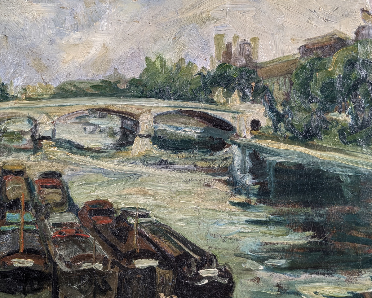 Quai de Seine - le Pont Royal - huile circa 1930-photo-4