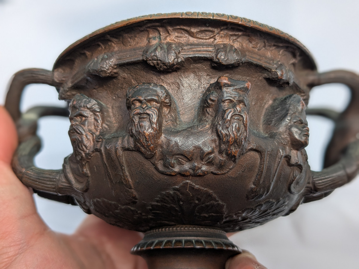 Antique Bronze Cup - Decoration Of Fauns, Vines And Bacchus, Hercules - Susse Founder. 19th Century-photo-1