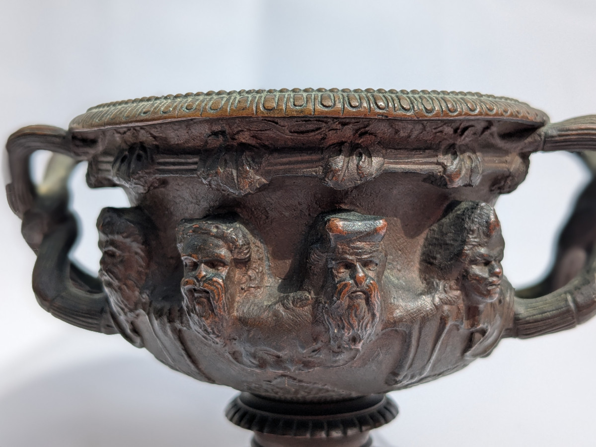 Antique Bronze Cup - Decoration Of Fauns, Vines And Bacchus, Hercules - Susse Founder. 19th Century-photo-2