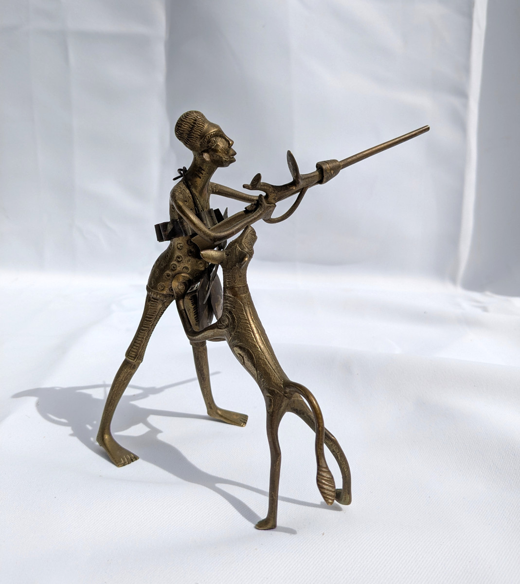Hunter And His Dog - Brass Figurine Dahomey Benin Early 20th Century-photo-3