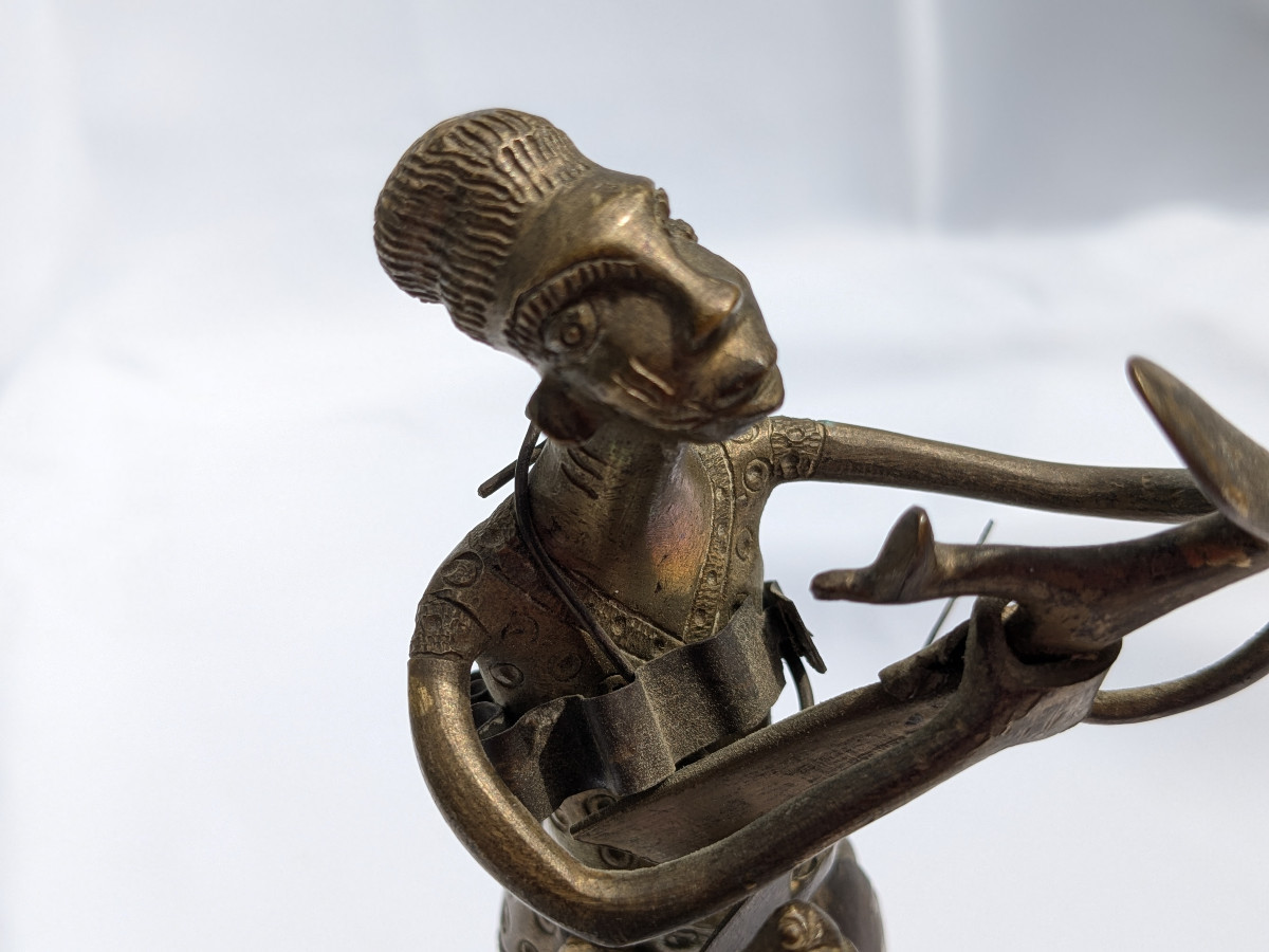 Hunter And His Dog - Brass Figurine Dahomey Benin Early 20th Century-photo-4