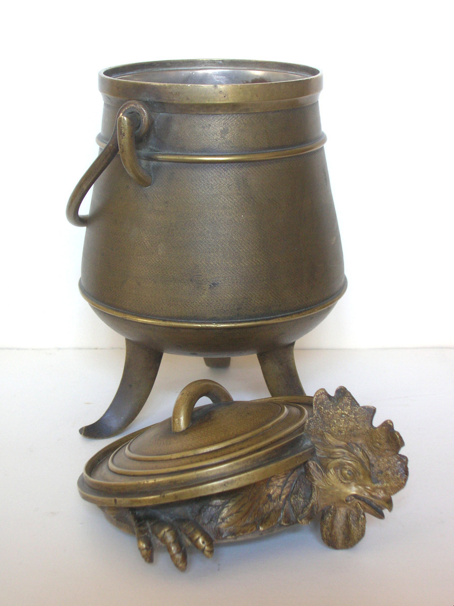 Le coq au vin - pot à tabac marmite  - Bronze seconde moitié XIXeme  -photo-2