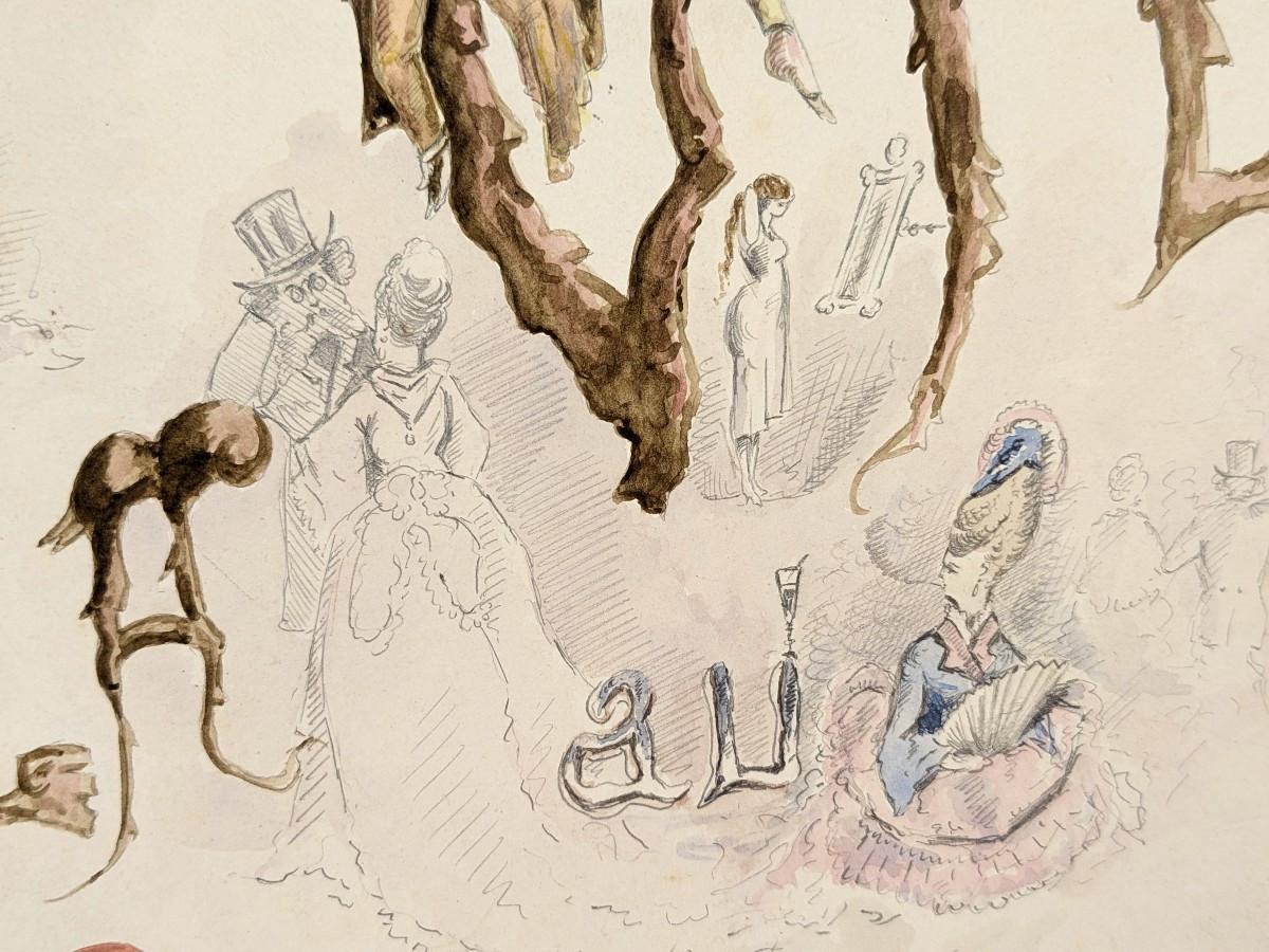 La vie au quartier latin - aquarelle frontispice inédite - circa 1868 - Albert Blanquet-photo-3