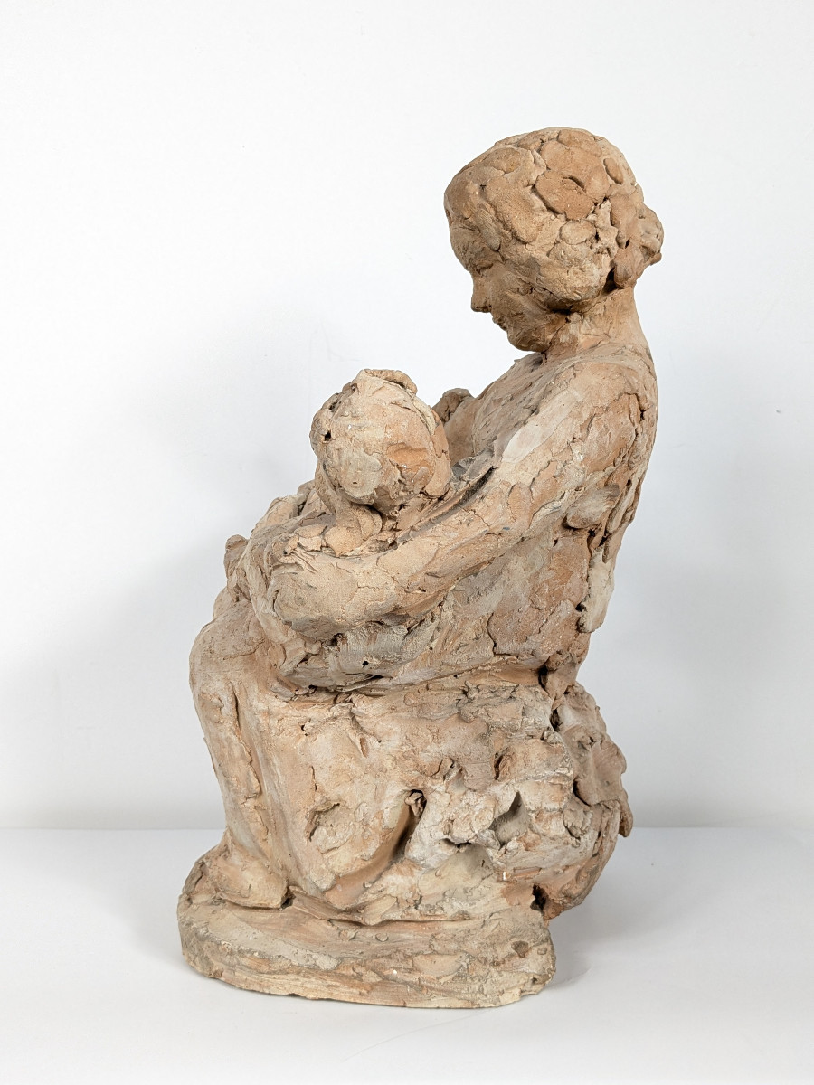 Mére et ses jumeaux - esquisse terre cuite Art Deco circa 1920-photo-2