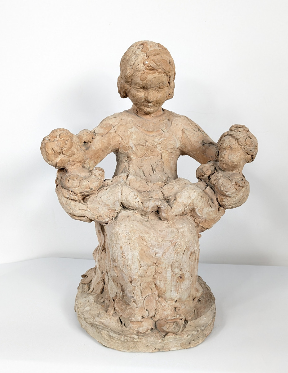 Mére et ses jumeaux - esquisse terre cuite Art Deco circa 1920