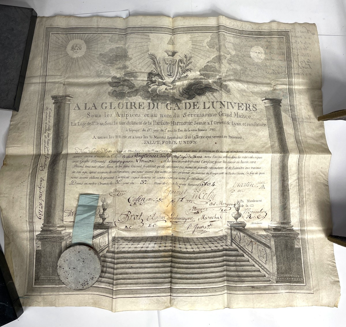 Diplôme maçonnique 1804 - Lyon Loge Saint Jean 