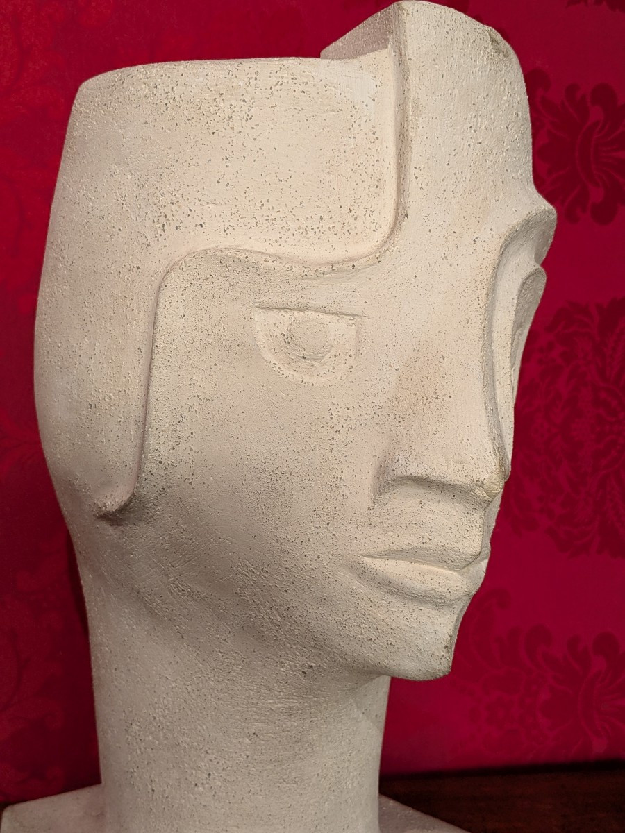 Vintage 1950s Face, Reconstituted Stone -photo-4