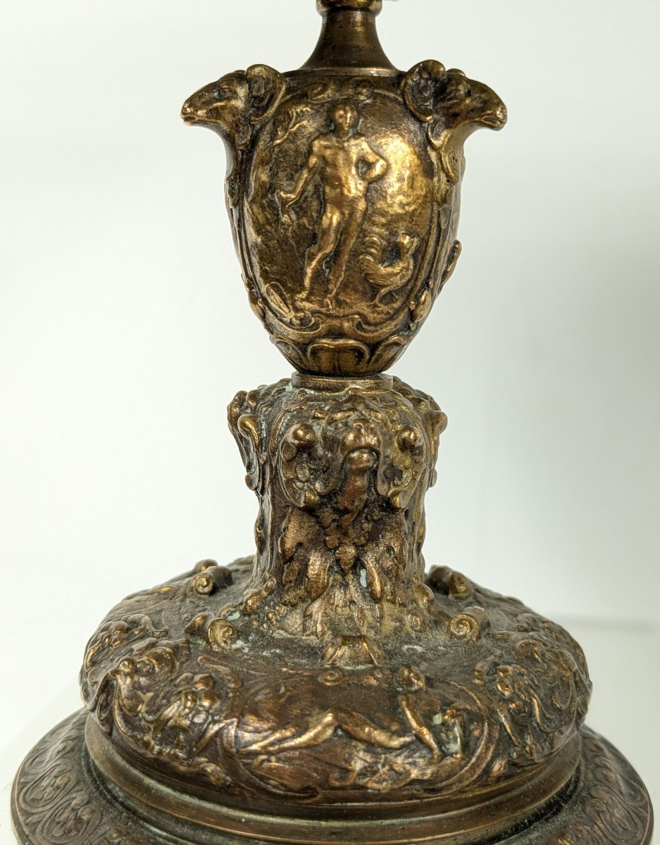 Footed Cup, Renaissance Decor, Bronze Circa 1860-photo-5