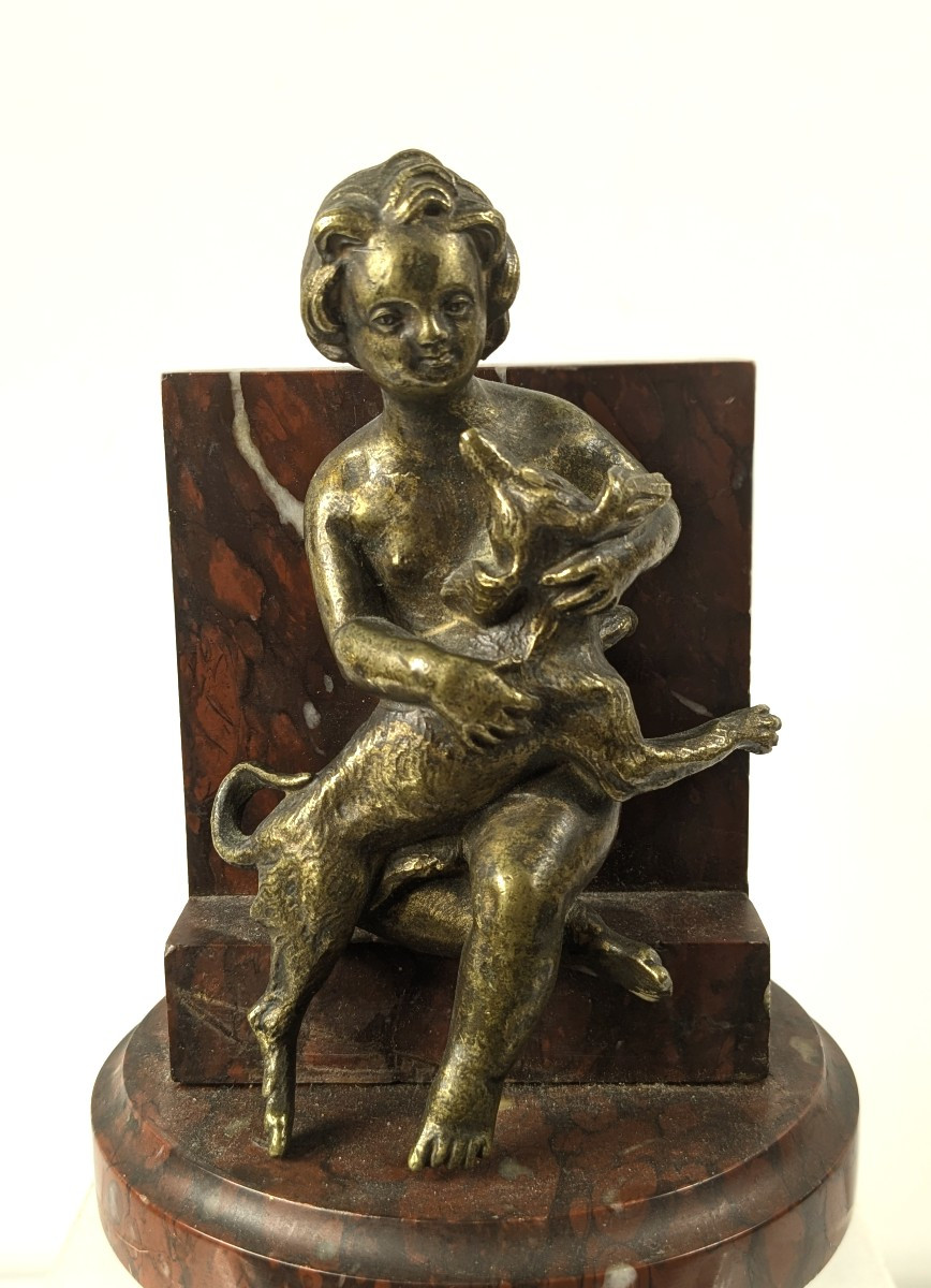 Enfant au chien . Bronze circa 1880/1900-photo-2
