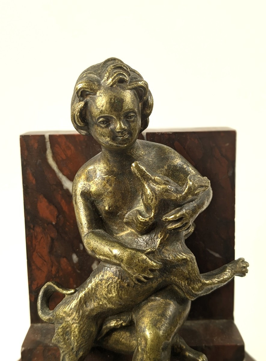 Enfant au chien . Bronze circa 1880/1900-photo-3