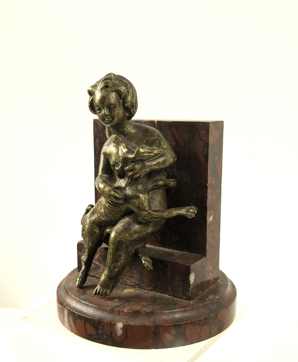 Enfant au chien . Bronze circa 1880/1900-photo-4