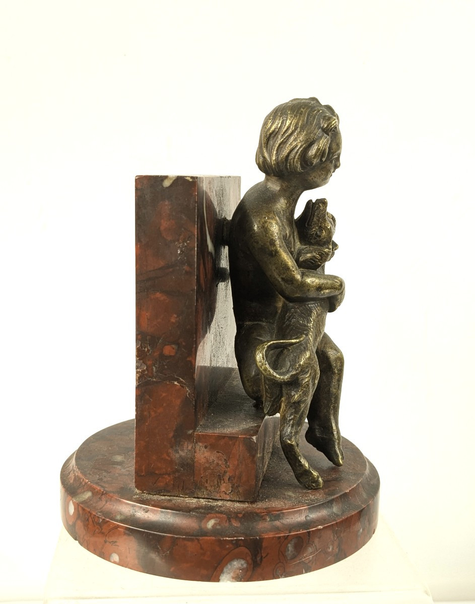 Enfant au chien . Bronze circa 1880/1900-photo-2