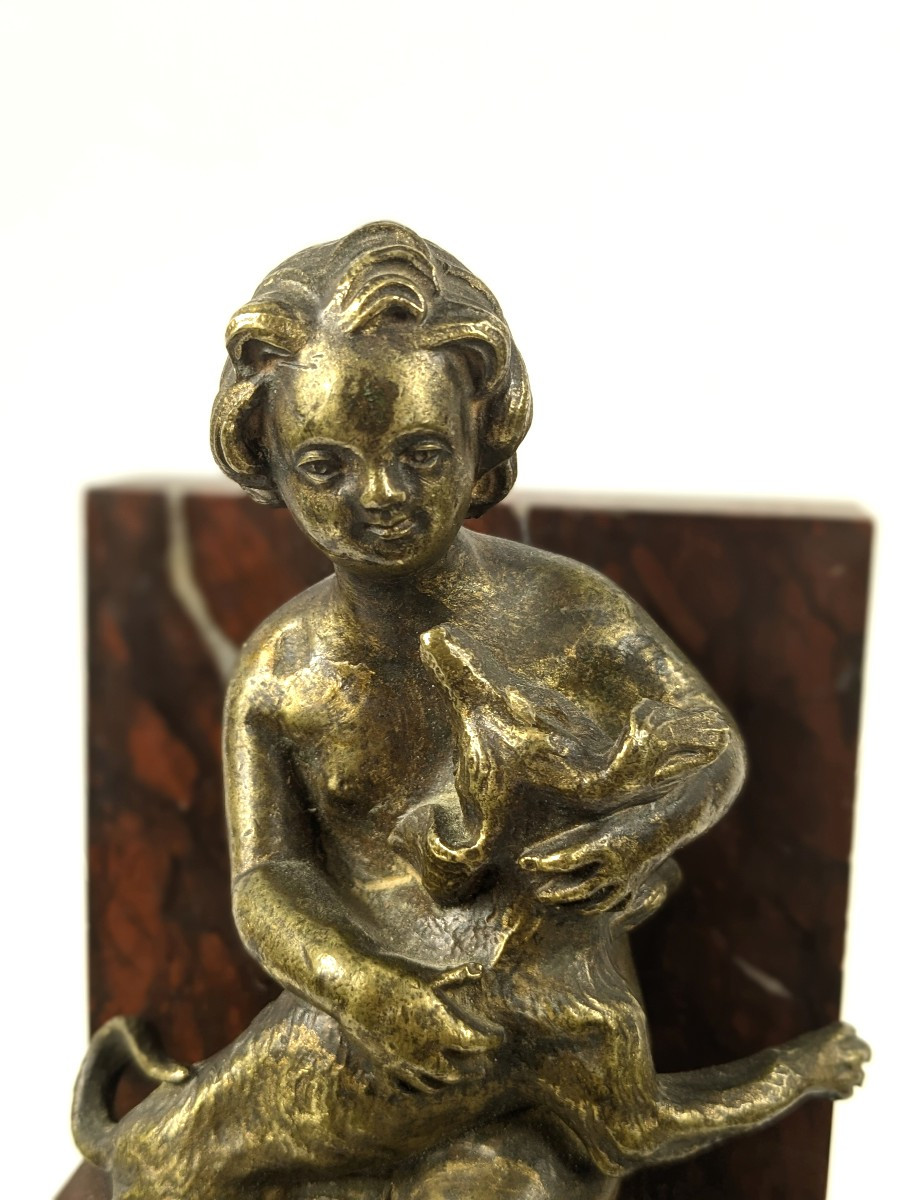 Enfant au chien . Bronze circa 1880/1900-photo-7