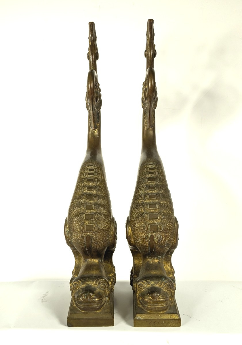 Paire de chimères néo gothiques  - bronze circa 1850-80-photo-4