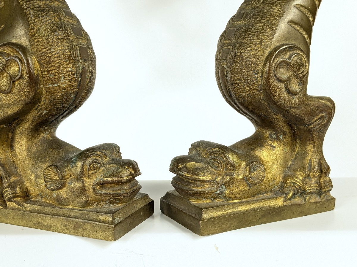 Paire de chimères néo gothiques  - bronze circa 1850-80-photo-6