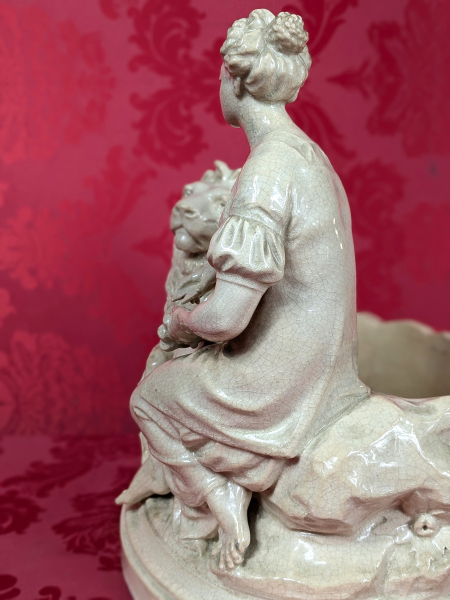 Le lion amoureux - La Fontaine - jardinière faience émaillée seconde moitié  XIXeme siècle -photo-2