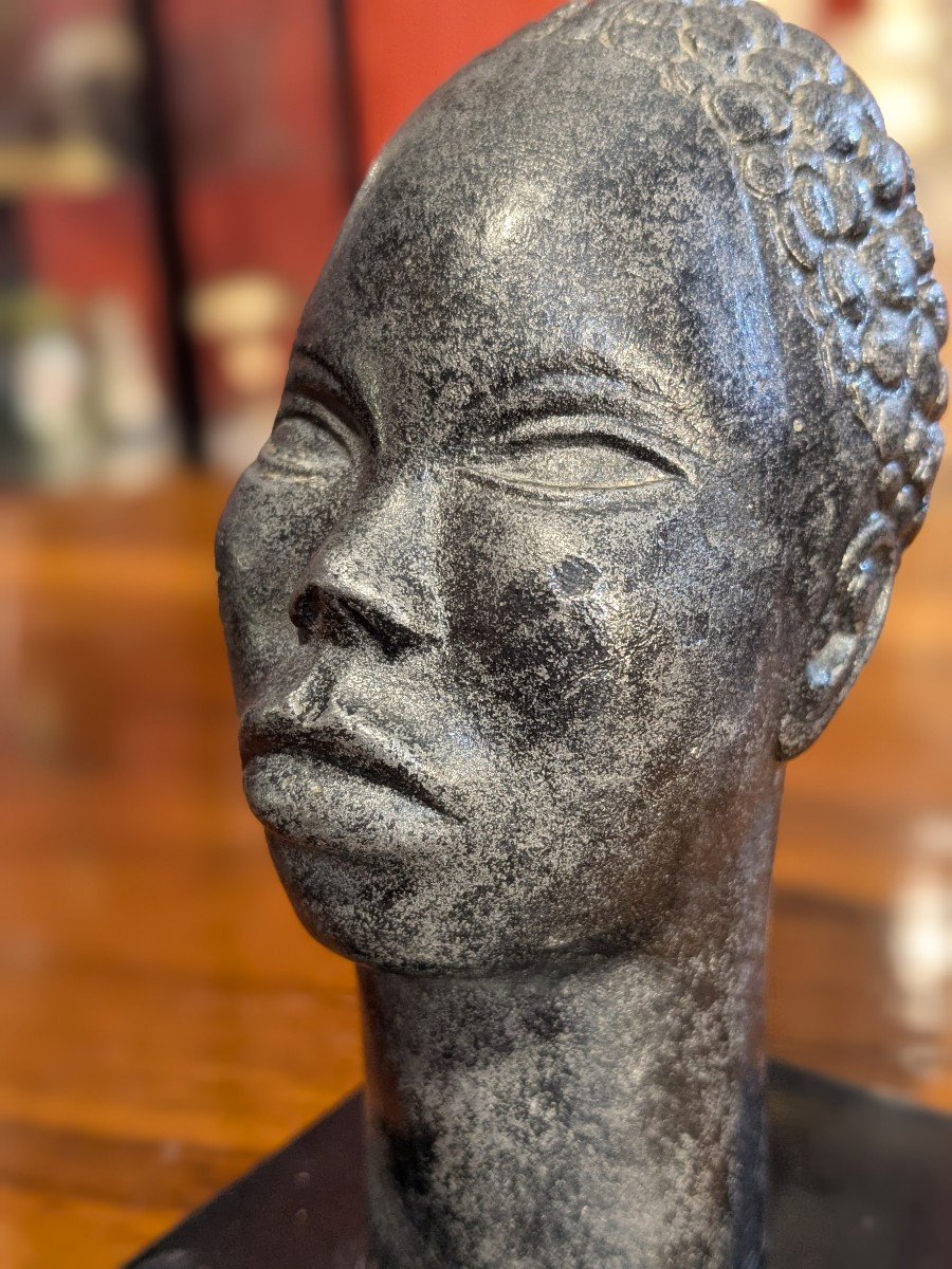 Small African Bust. Patinated Aluminum, Circa 1930. Art Deco.-photo-4