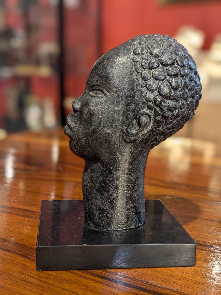Small African Bust. Patinated Aluminum, Circa 1930. Art Deco.-photo-1