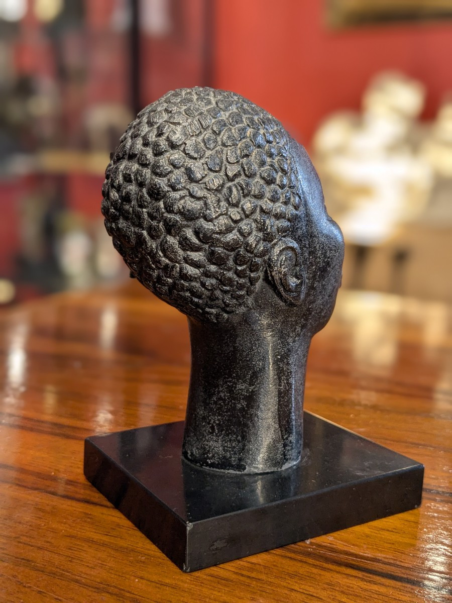 Small African Bust. Patinated Aluminum, Circa 1930. Art Deco.-photo-4