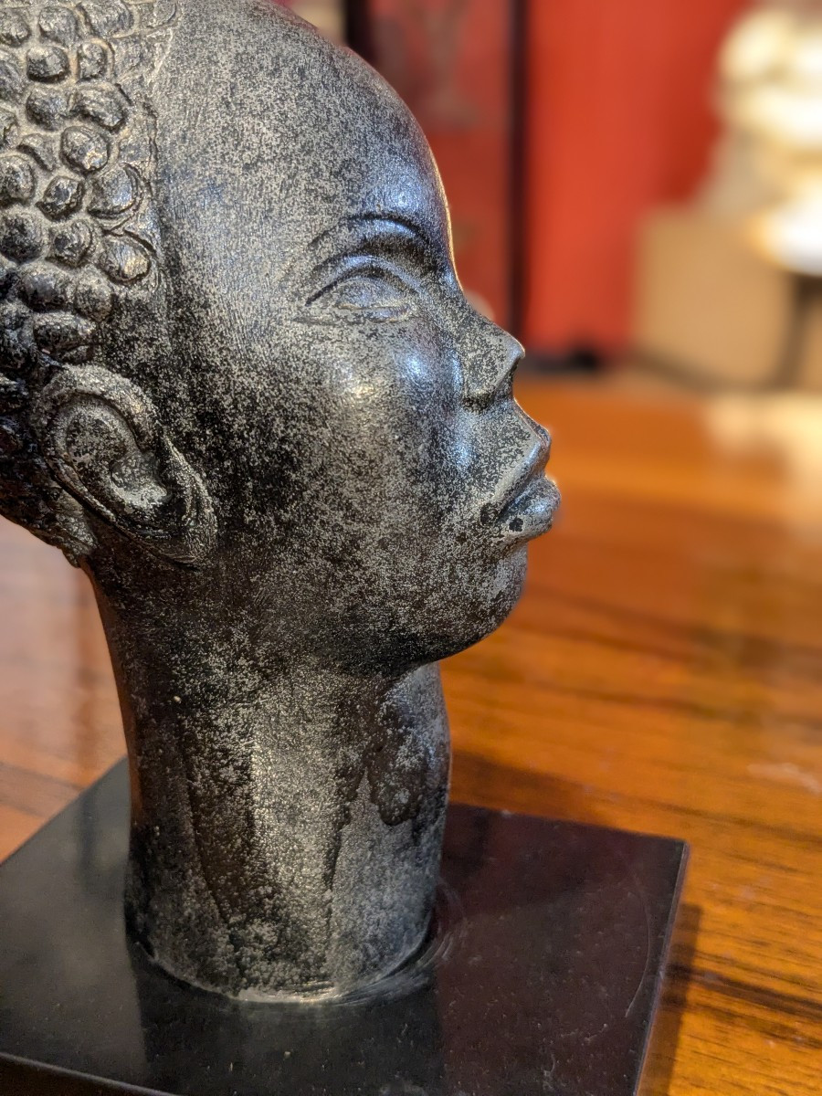 Small African Bust. Patinated Aluminum, Circa 1930. Art Deco.-photo-5