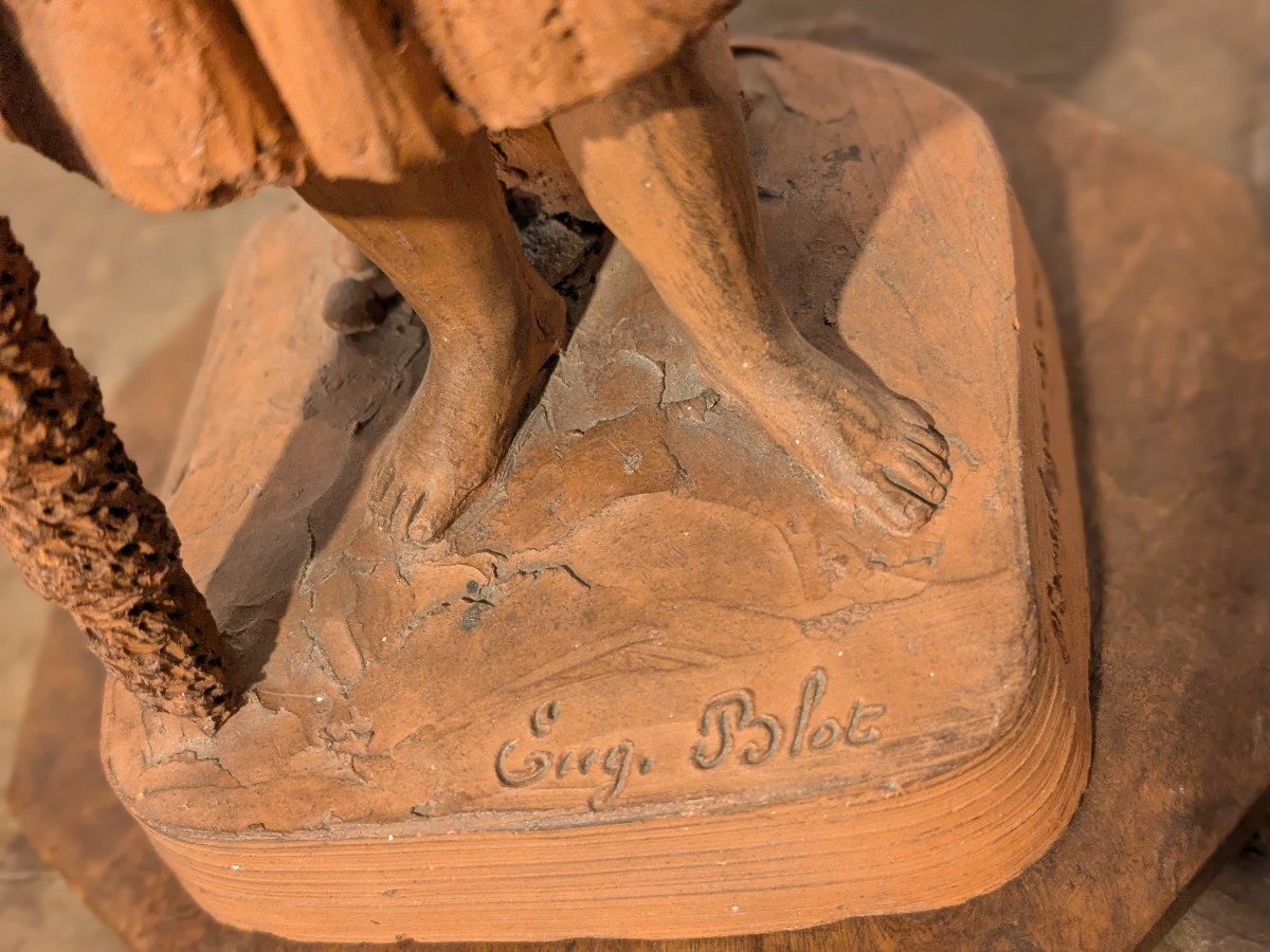 Eugene Blot (1830-99) - The Shrimp Fisherwoman. - Terracotta.-photo-2