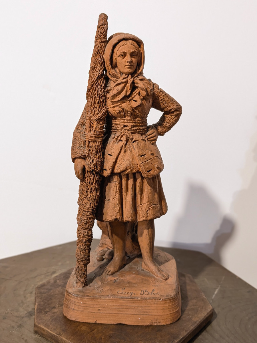 Eugene Blot (1830-99) - The Shrimp Fisherwoman. - Terracotta.