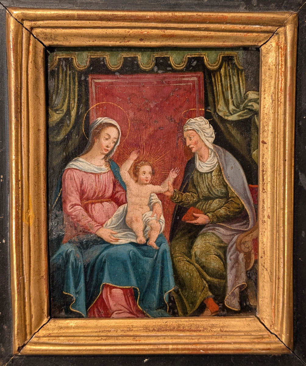 Saint Anne, The Virgin And Jesus - Oil On Copper, Circa 1580 / 1630 - German School.-photo-2