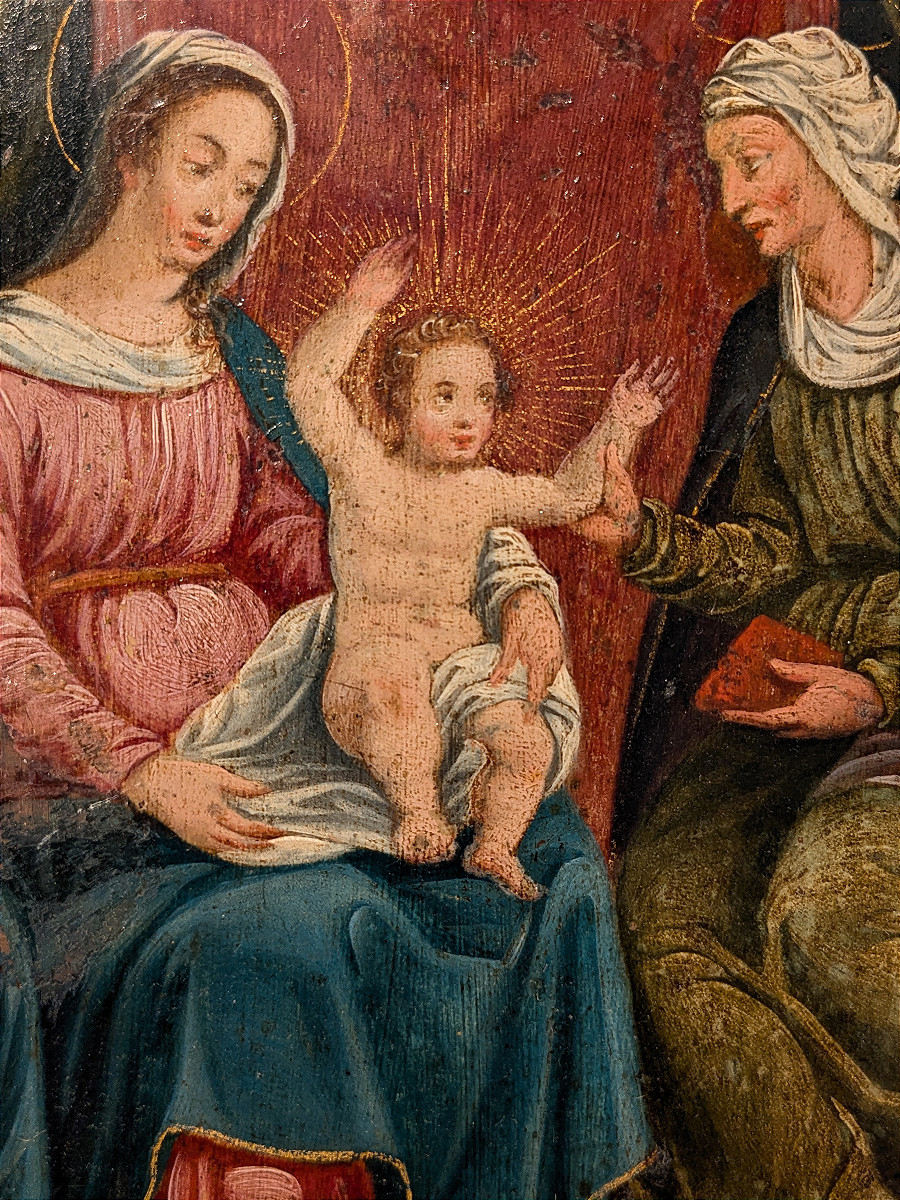 Saint Anne, The Virgin And Jesus - Oil On Copper, Circa 1580 / 1630 - German School.-photo-1