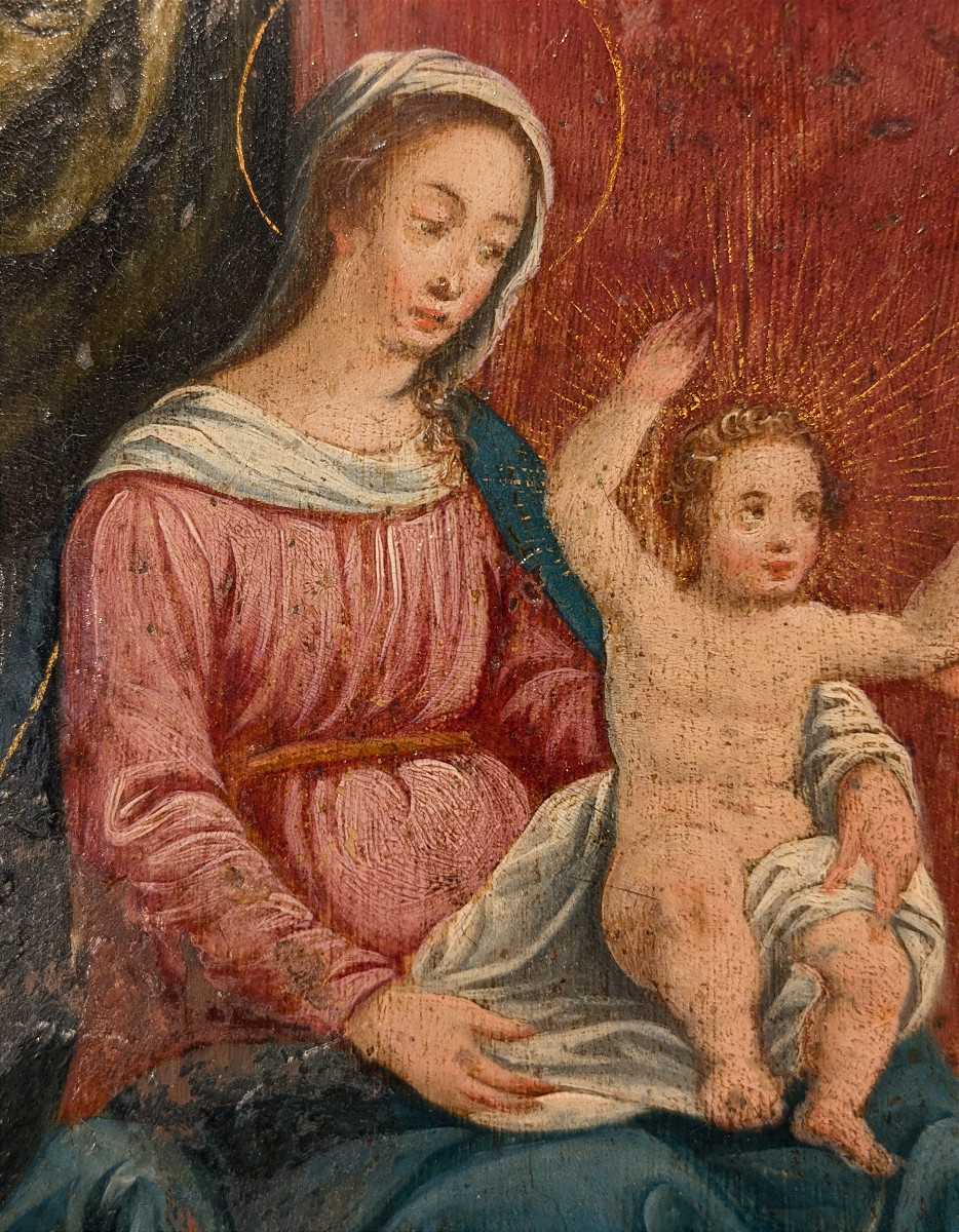 Saint Anne, The Virgin And Jesus - Oil On Copper, Circa 1580 / 1630 - German School.-photo-2
