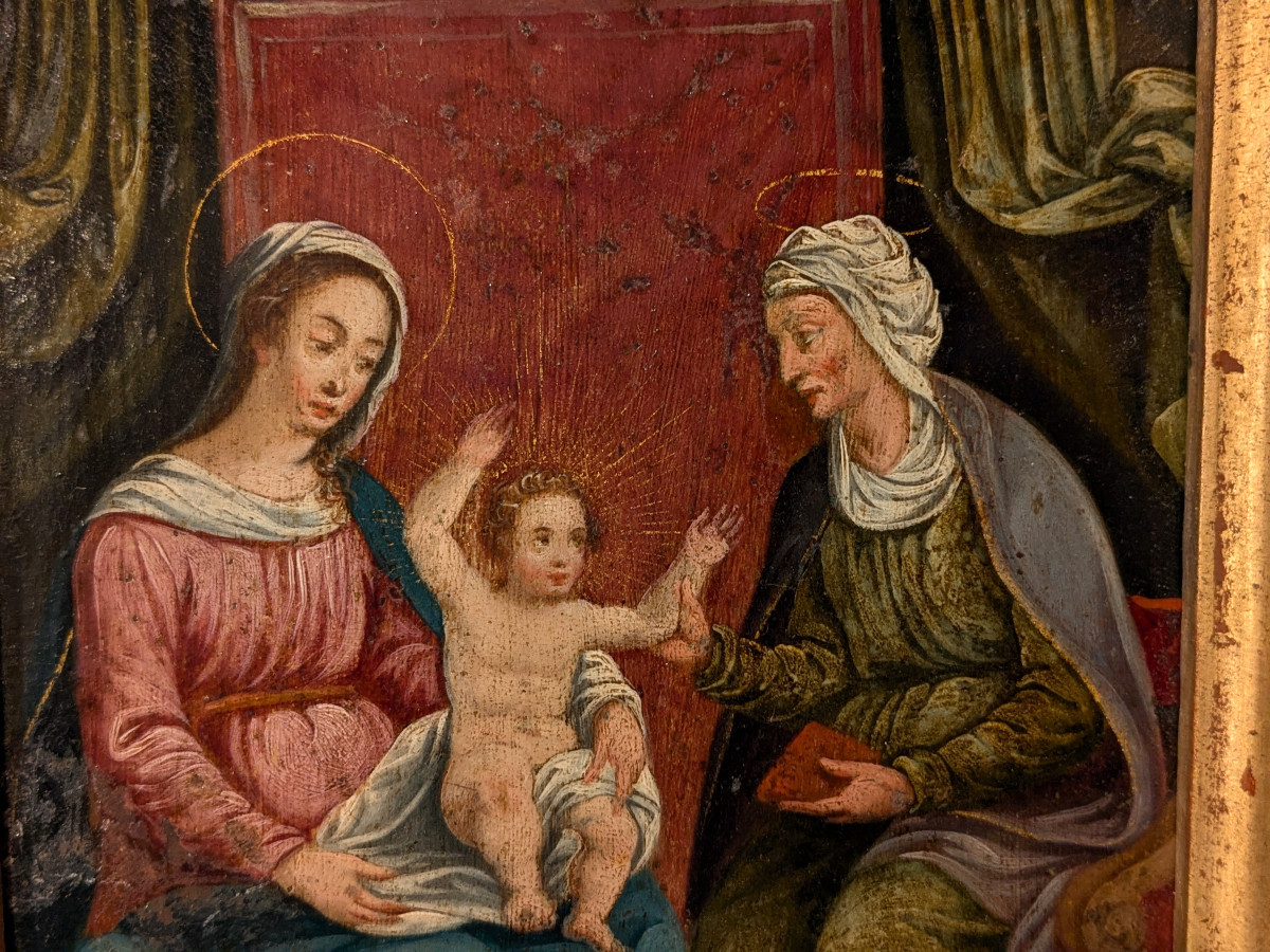 Saint Anne, The Virgin And Jesus - Oil On Copper, Circa 1580 / 1630 - German School.-photo-3