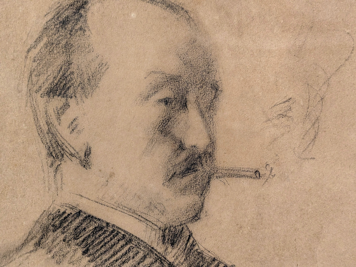 Portrait d'homme à la cigarette, circa 1880-1900 - pierre noire n°2-photo-4